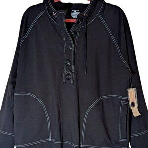 Jones New York Black Button Up Pullover Hoodie Pocket Sweatshirt Women’s Size 1X